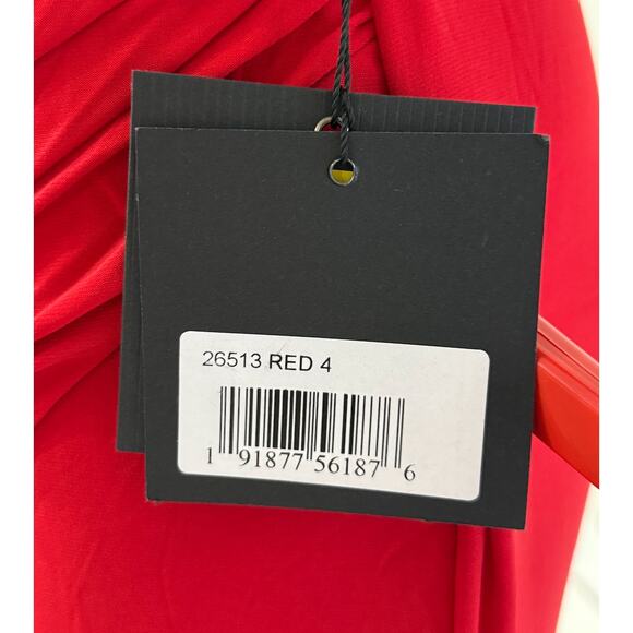 Mac Duggal 26513 Sleeveless Red Jersey Ruched V Neck Gown 4 - Picture 2 of 8